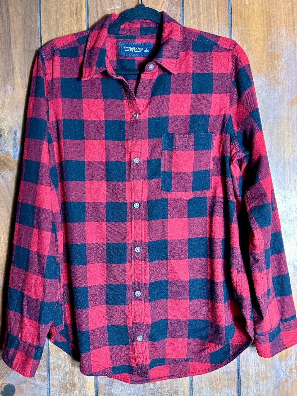 Abercrombie & Fitch Red Black Buffalo Plaid Flannel Button Down Shirt Sz Lg